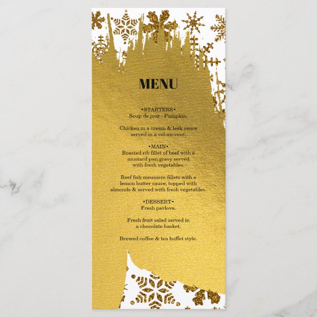 Menú Boda de Navidades festivos Golden Snowflakes (Anverso)