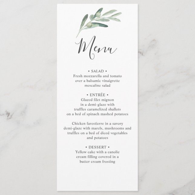 Menú Boda de Olive de la vegetación (Anverso)