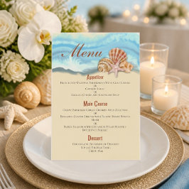 Menú Boda de Onda de Océano Azul Romántico y Conchas Ma