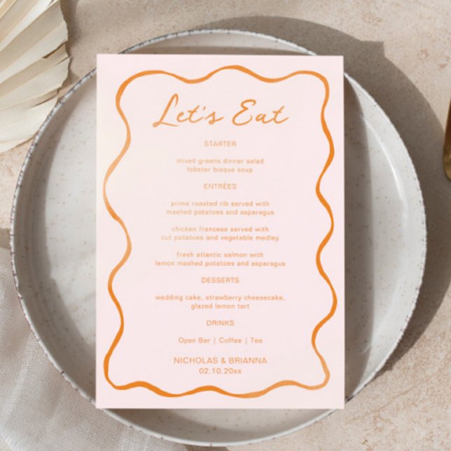 Menú Boda de onda dibujada a mano rosa y Naranja (Subido por el creador)