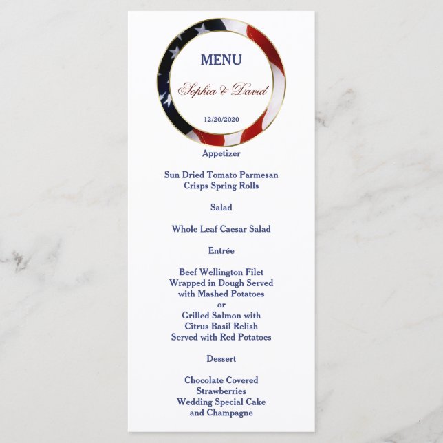Menú Boda de oro con bandera de los Estados Unidos (Anverso)