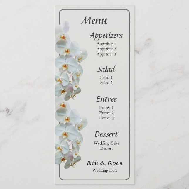 Menú Boda de Orquídeas de Falenopsis Blanca (Anverso)