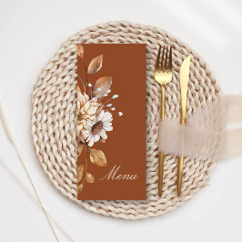 Menú Boda de Otoño Bohemio Floral de Terracota Moderna