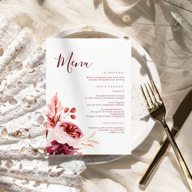 Menú Boda de otoño borgoñoso y rosa otoño (Subido por el creador)