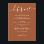 Menú Boda de otoño en Siena | Cena de recepción en terr<br><div class="desc">Presente su menú de boda de una manera limpia y elegante con esta tarjeta de menú moderna. El diseño está pensado para mantener cada plato fácil de leer, desde los entrantes hasta el postre, y al mismo tiempo sentirse cohesionado con la decoración general de la mesa. La estructura vertical funciona...</div>