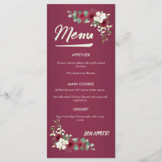 Menú Boda de otoño invierno jardín cena de Burgundy Gol