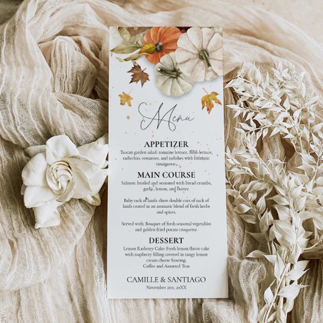Menú Boda de otoño rústica (Fall Wedding Menu Card)