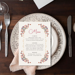 Menú Boda de Paisley Botánica Floral Artística de Lujo