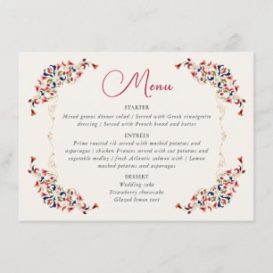 Menú Boda de Paisley Botánica Floral Artística de Lujo