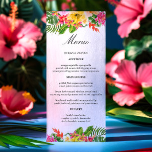 Menú Boda de palmeras florales de hibisco tropical