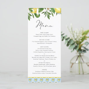 Menú Boda de patrón mediterráneo limón acuarela