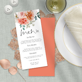 Menú Boda de Peach Coral Peonies Florals