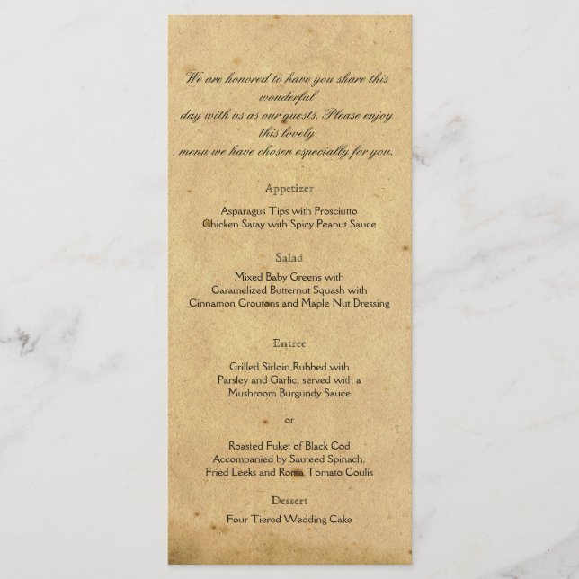 Menú Boda de pergamino de estilo antiguo (Anverso)