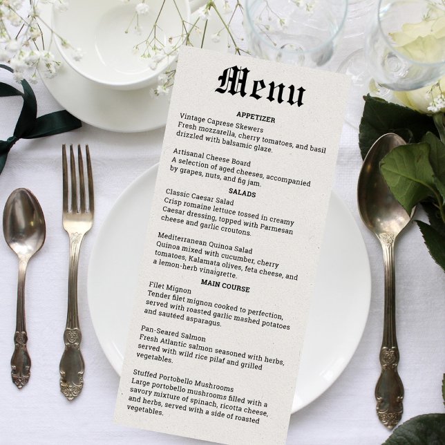 Menú Boda de periódico nostálgico (Nostalgic Newspaper Wedding Menu)