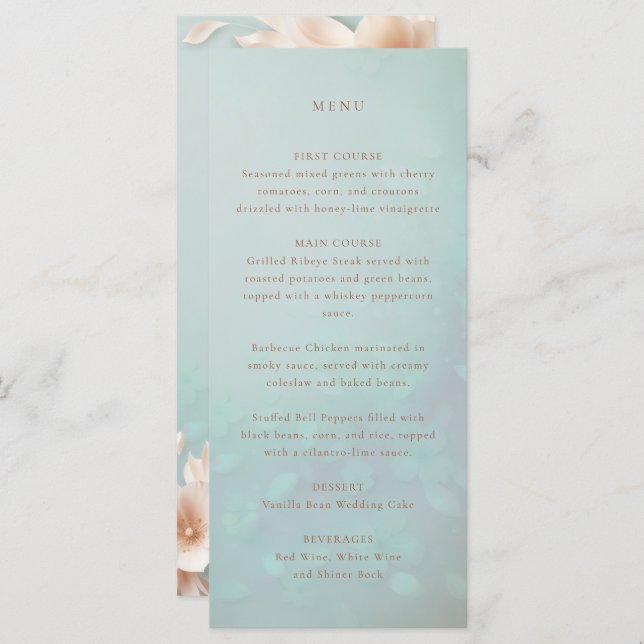 Menú boda de pétalos de melocotón (Anverso / Reverso)