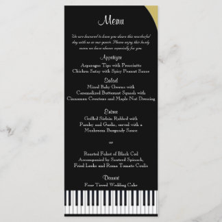 Menú Boda de piano negro y dorado