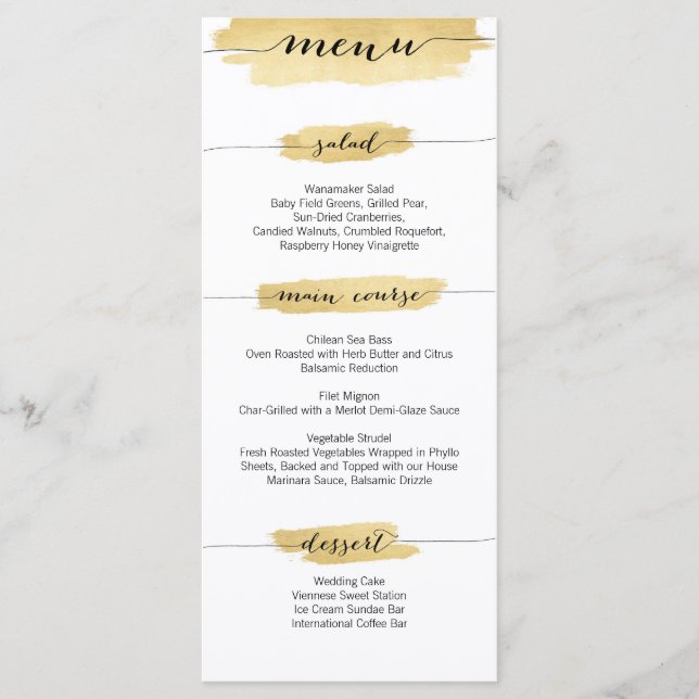 Menú Boda de pinceles dorados (Anverso)