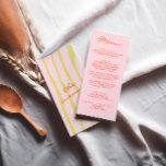 Menú Boda De Pinstripes Pintadas De Mano Colorida<br><div class="desc">Un colorido menú retro funky, moderno, escrito en rosa y naranja y verde. Y las pinstripes verdes dibujadas a mano en la parte de atrás. Perfecto y acorde con la suite. Menú boda para la cena. Que presenta el diseño de plantillas de moda de fondo rosa boho y tipografía naranja....</div>