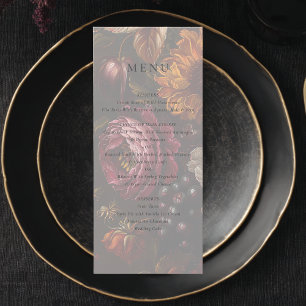 Menú Boda de pintura floral barroca romántica oscura