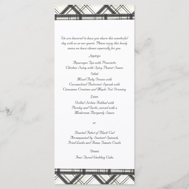 Menú Boda de placas en blanco y negro (Anverso)