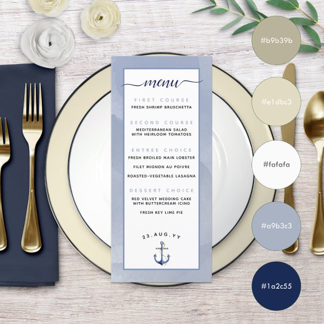 Menú ⚓ Boda de playa con acuarela azul (⚓ Blue Watercolor Beach Wedding Menu
)
