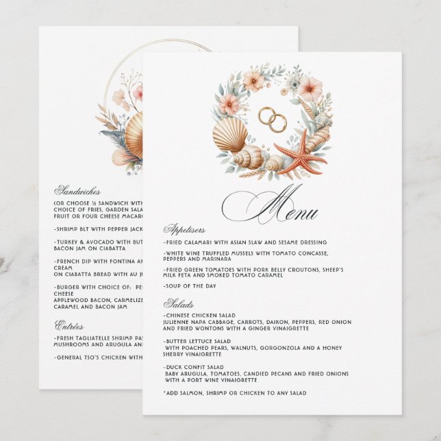 Menú Boda de Playa con Estilo Costero (Anverso / Reverso)
