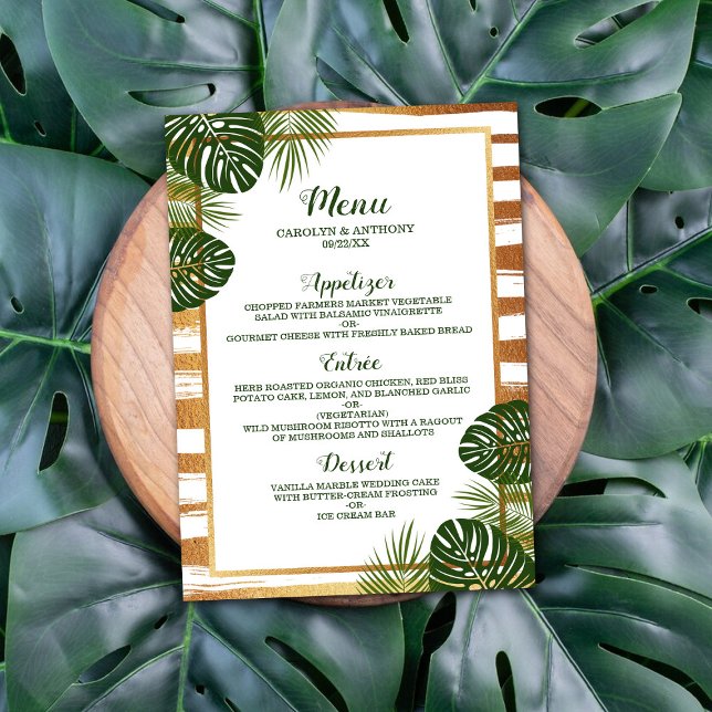 Menú Boda de playa de hojas de palmera verde y Relieve  (Subido por el creador)
