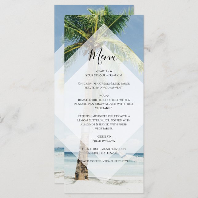 Menú Boda de Playa Tropical Palm Trees (Anverso / Reverso)