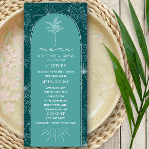 Menú Boda de playa Verde azulada con palmeras