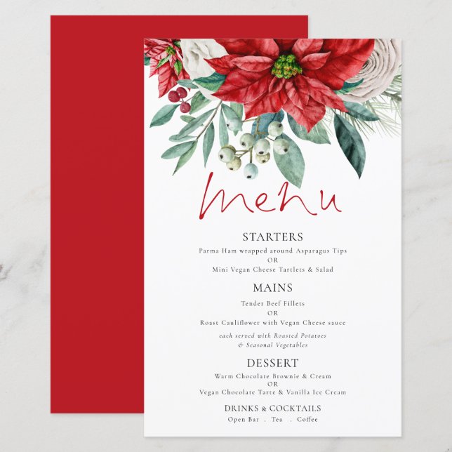 Menú Boda de Poinsettia Florals de presupuesto (Anverso / Reverso)