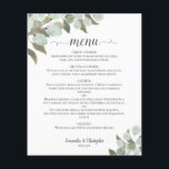 Menú Boda de presupuesto de eucalipto y vegetación<br><div class="desc">Estos bonitos menús bodas son sencillos, elegantes y elegantes, a la vez que asequibles y asequibles. Presentan un diseño rústico de moda boho con un título caligráfico de escritura, y estribillos de hojas de eucalipto de color agua pintadas a mano y vegetación en el jardín. La parte posterior es de...</div>