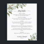 Menú Boda de presupuesto de eucalipto y vegetación<br><div class="desc">Estos bonitos menús bodas son sencillos, elegantes y elegantes, a la vez que asequibles y asequibles. Presentan un diseño rústico de moda boho con un título caligráfico de escritura, y estribillos de hojas de eucalipto de color agua pintadas a mano y vegetación en el jardín. La parte posterior es de...</div>