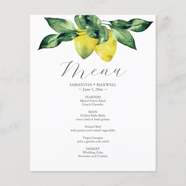 Menú Boda de presupuesto Lemon y Amalfi Tile (Frente)