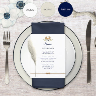 Menú Boda de presupuesto náutico azul y blanco ⚓