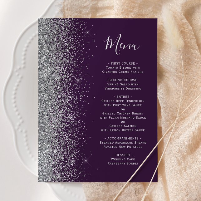 Menú Boda de purpura oscura con brillo plateado (Subido por el creador)