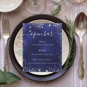 Menú boda de purpurina azul marino plateado