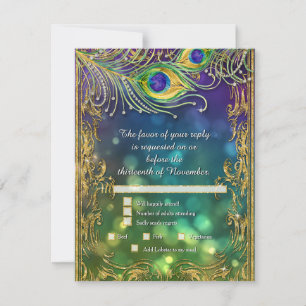 Menú Boda de Purpurina de oro de plumas de pavo re
