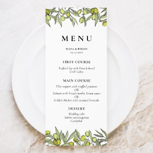 Menú Boda de rama de olivo moderno