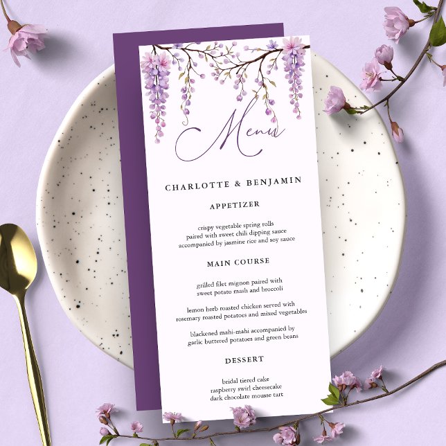 Menú Boda de ramas de glicina morada floral (Subido por el creador)