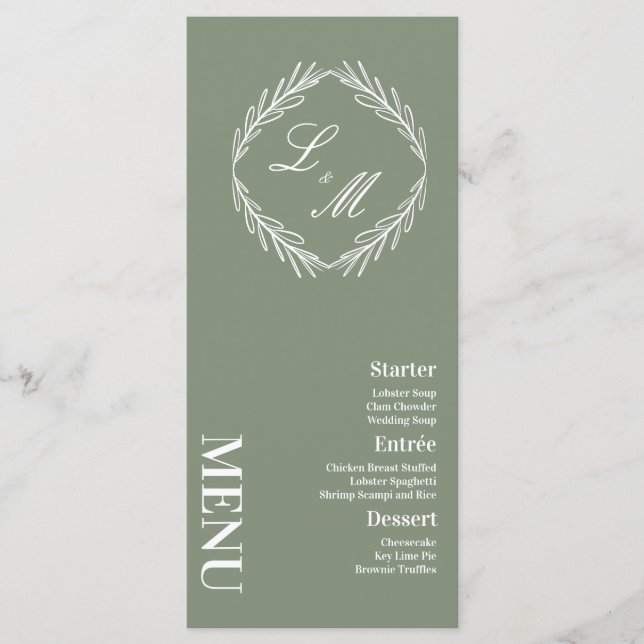 Menú Boda de ramas de guiones elegantes monogramad (Anverso)
