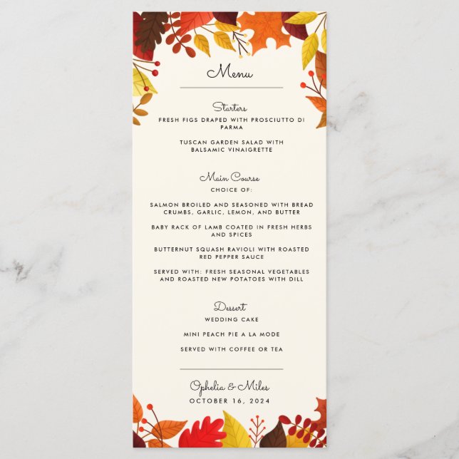 Menú Boda de ramas de otoño (Anverso)