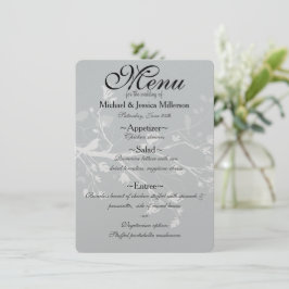 Menú Boda de ramas de pájaro gris blanco