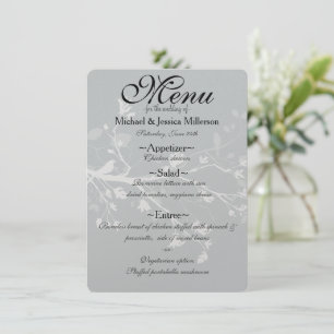 Menú Boda de ramas de pájaro gris blanco
