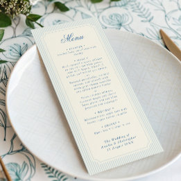 Menú Boda de rayas azules claras clásicas