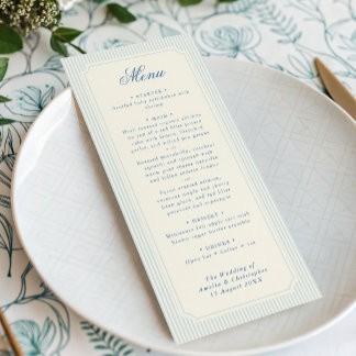 Menú Boda de rayas azules claras clásicas