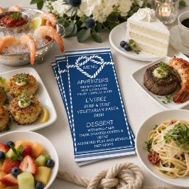 Menú Boda de rayas azules de la marina náutica que atan
