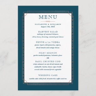 Menú Boda de Relieve metalizado dorado Verde azulado Vi