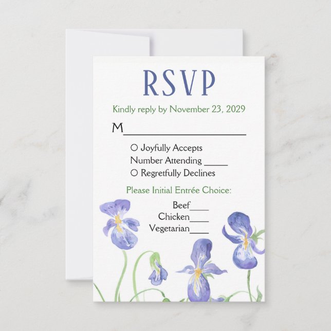 Menú Boda de respuesta de Iris morado Floral RSVP (Anverso)