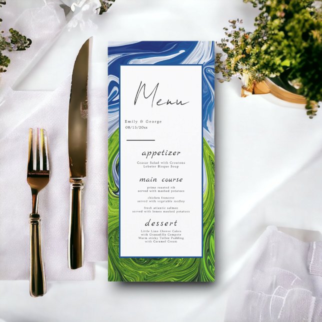 Menú Boda de resumen de la naturaleza azul verde mínima (Subido por el creador)