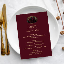Menú Boda de Romance Gótico Oscuro Burgundy con Foto Pe